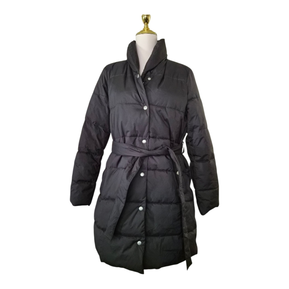 J.Crew Women’s Black Belted Puffer Coat Jacket Medium M Quilted Warm Winter